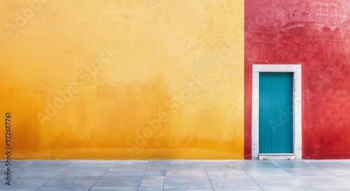 Bright Yellow Wall With Black Door and Window in a Sunny Urban Setting
