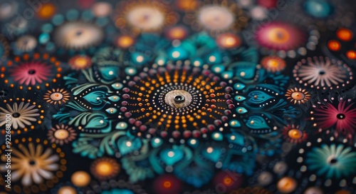 Intricate Floral Design With Metallic Accents on Dark Background