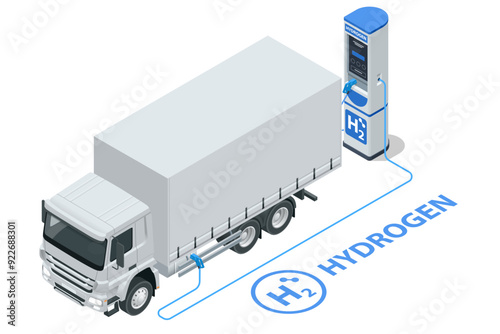 Isometric Hydrogen energy car. Alternative energy and zero emission. Hydrogen powered transportation. Green energy