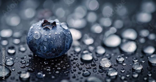 Fresh Blueberries With Water Droplets on Dark Background