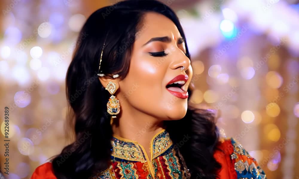 Close-Up of Colombian Woman Joyfully Singing in Traditional Attire