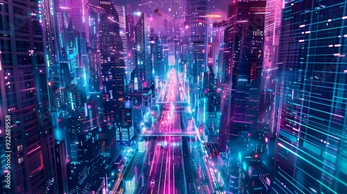 Wallpaper Mural Futuristic Cityscape with Flying Vehicles and Neon Lights Torontodigital.ca