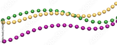 Mardi Gras beads over a transparent background. 3D render.