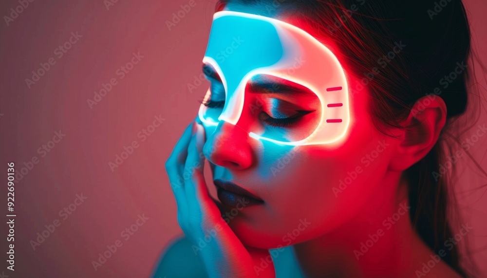 Serene Woman Enjoying LED Light Therapy Facial Treatment Serene Woman Enjoying LED Light Therapy Facial Treatment