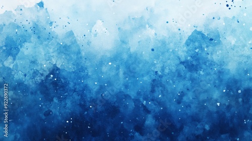 Abstract Blue Watercolor Background with Paint Splatters