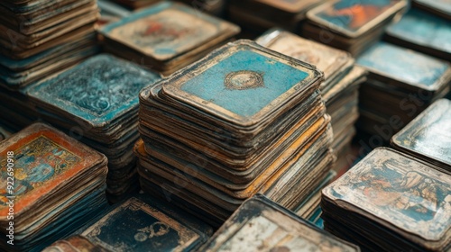 Vintage Tarot Card Collection Displayed on Wooden Table photo