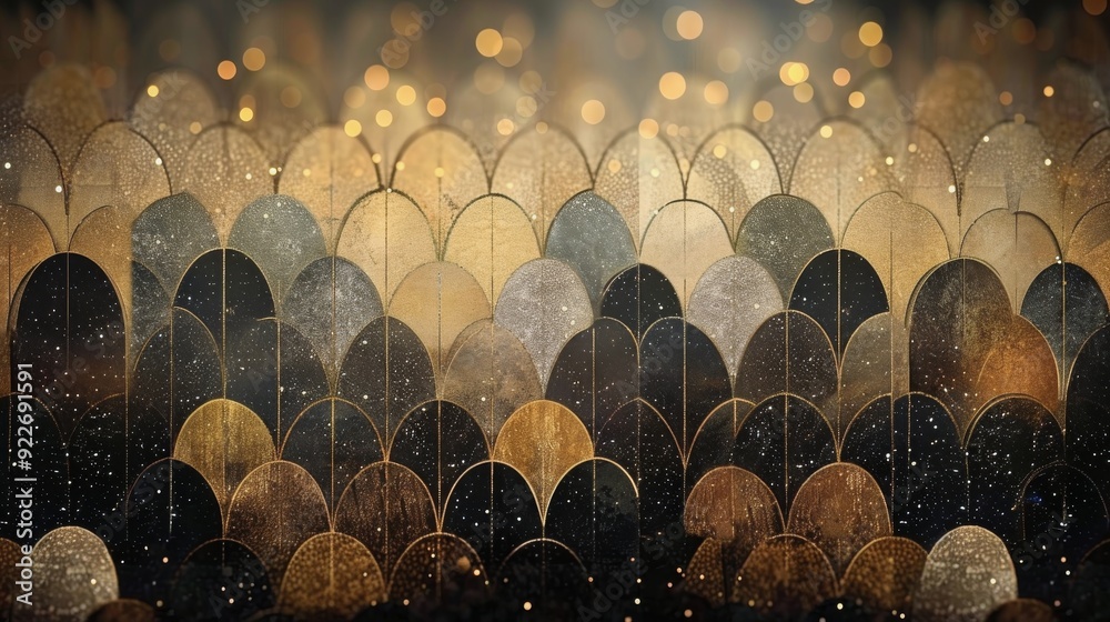 Obraz premium Gold and Silver Art Deco Pattern on Dark Background