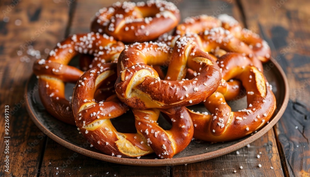 Delicious Homemade Pretzels on Rustic Wooden Table Delicious Homemade Pretzels on Rustic Wooden Table