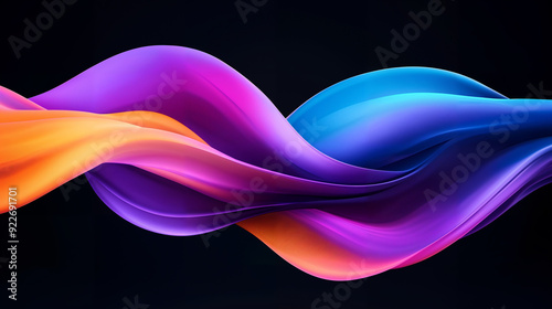  3D render of colorful, smooth waves on a black background, with a vibrant color palette of purple, orange, and blue.