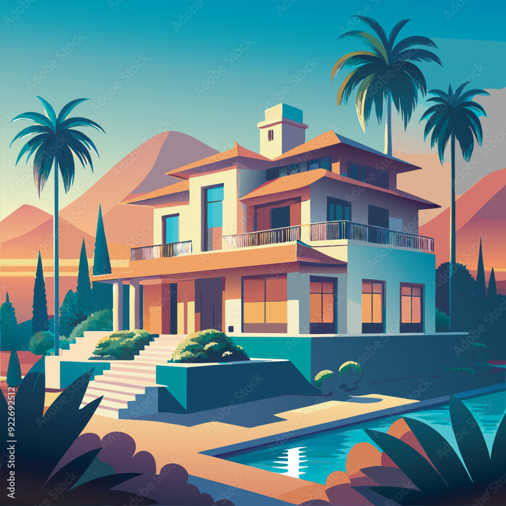Fototapeta premium Luxury House Vector Colorful Illustration