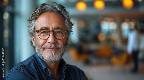 Portrait of a Smiling Middle-Aged Man with Glasses