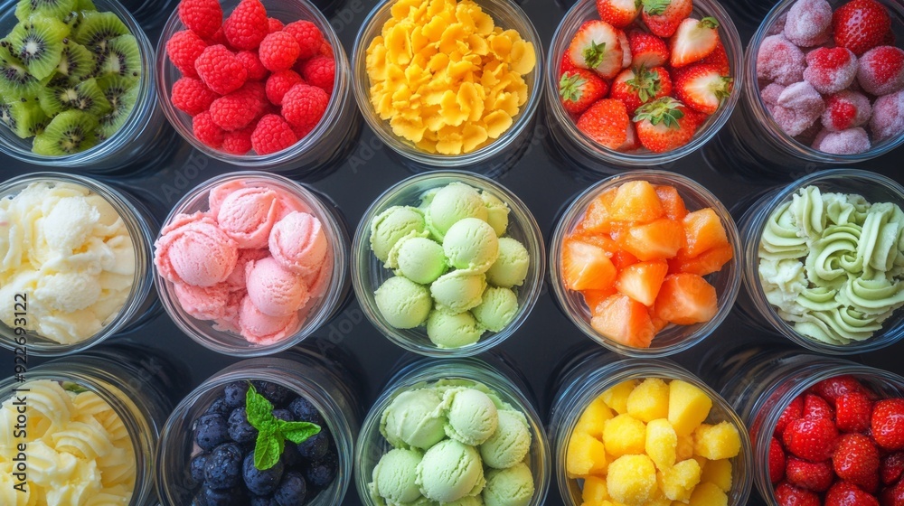 Assorted Fresh Fruit Cups and Ice Cream Selection Assorted Fresh Fruit Cups and Ice Cream Selection