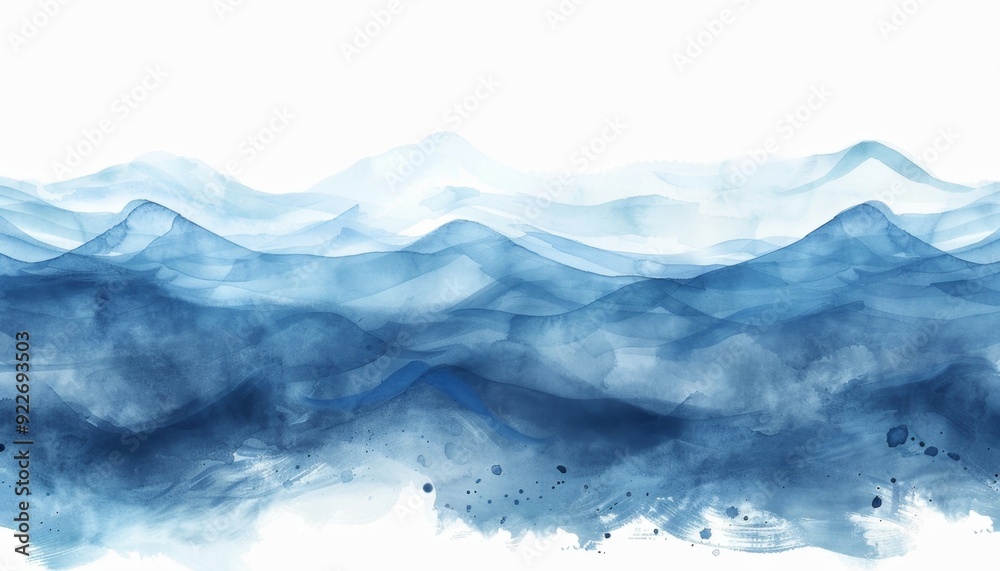 Tranquil Blue Watercolor Mountains Landscape Tranquil Blue Watercolor Mountains Landscape
