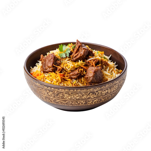 Ramadan Feast Delicious Beef Biryani Isolated on a Transparent Background. Ramadan dinner, spicy, indian food, Iftar meal,   photo