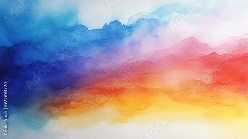 An abstract watercolor artwork featuring vibrant gradients of blue, purple, pink, red, and yellow hues.