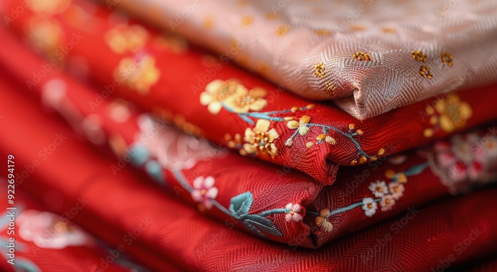 Vibrant Floral Patterns on Fabric Rolls Displayed in Craft Store Vibrant Floral Patterns on Fabric Rolls Displayed in Craft Store