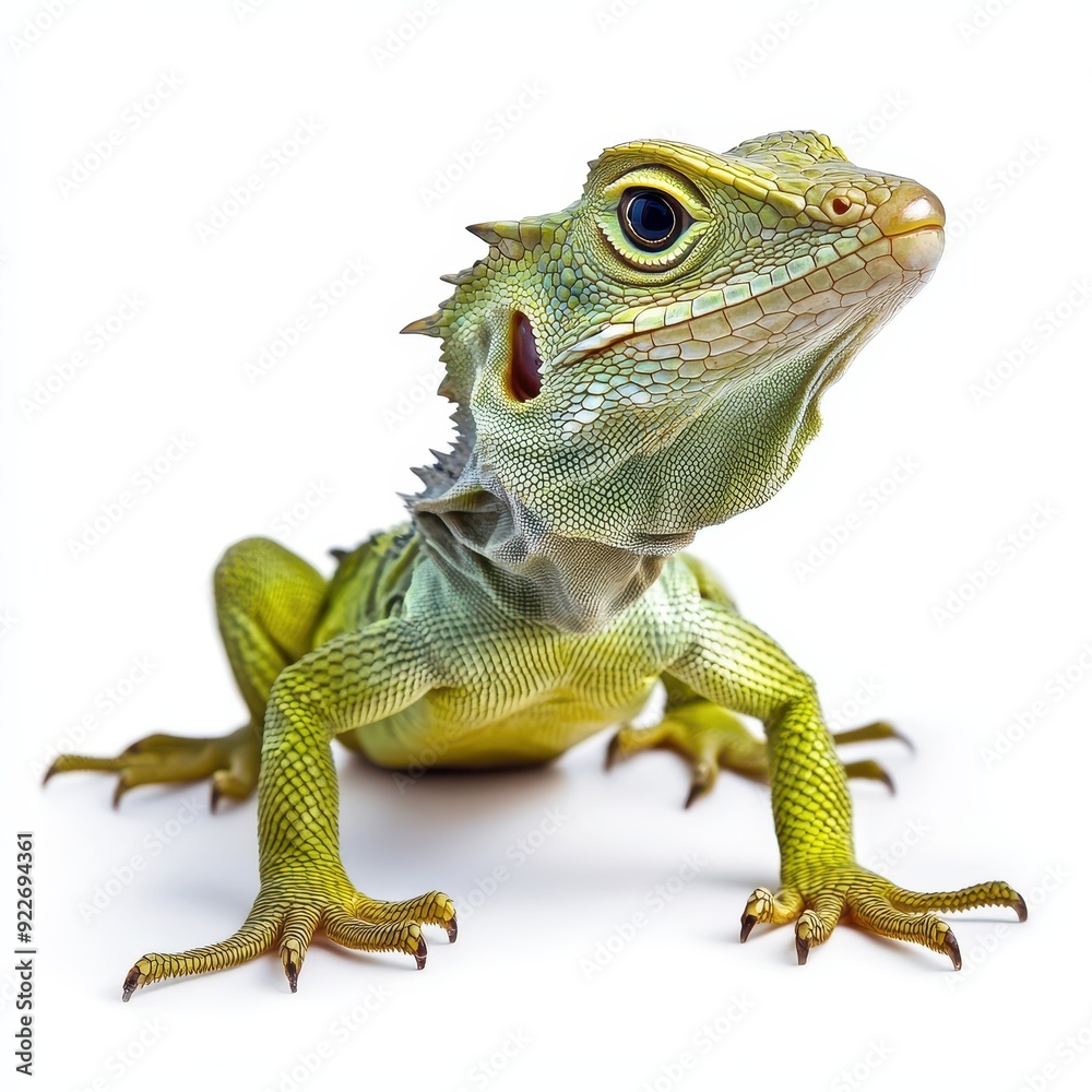 Fototapeta premium Basilisk lizard in a natural pose against a clean white background