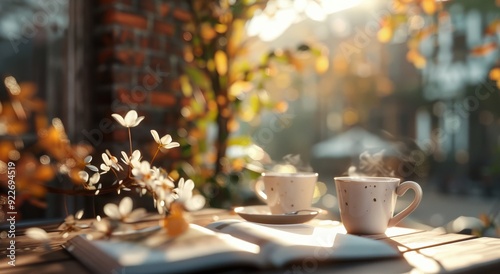 Cozy Morning by the Window With Coffee and Autumn Leaves in Soft Light
