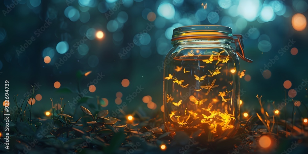 Jar of Fireflies with Bokeh Glow and Light Effect Jar of Fireflies with Bokeh Glow and Light Effect