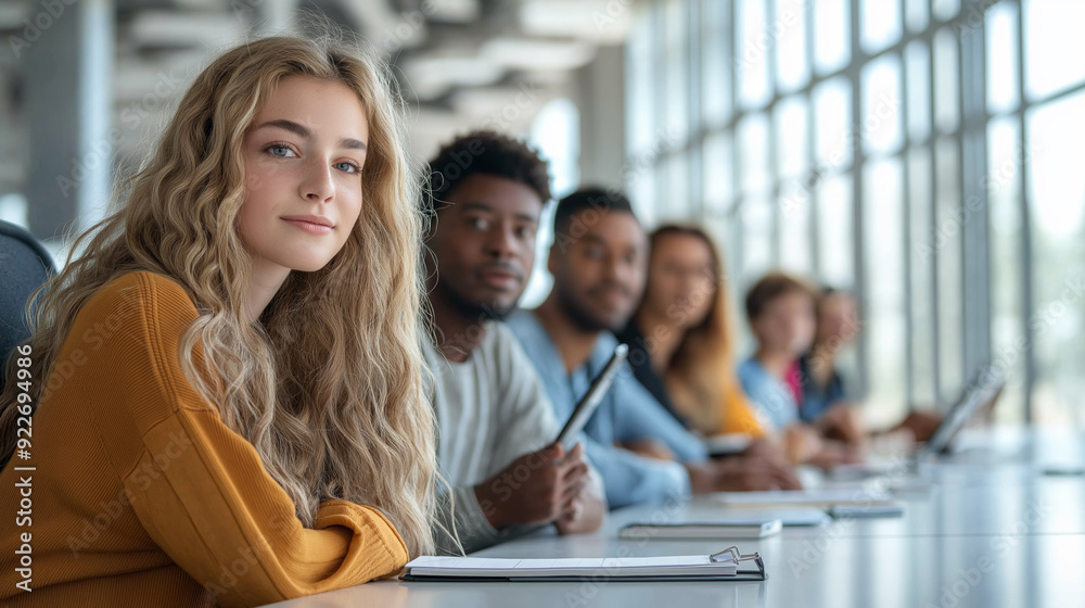 Diverse Group of Young Adults in Modern Classroom Setting Diverse Group of Young Adults in Modern Classroom Setting