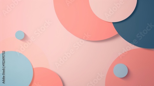Wallpaper Mural Digital artwork featuring abstract geometric shapes with a pastel color palette. The shapes include circles and ovals in shades of pink, blue, and peach Torontodigital.ca