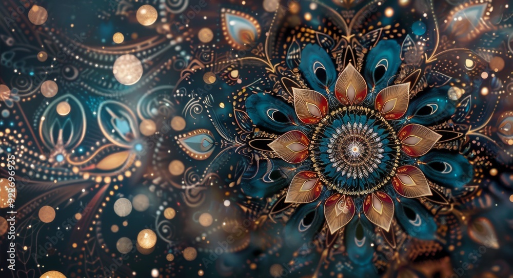 Intricate Floral Design With Metallic Accents on Dark Background Intricate Floral Design With Metallic Accents on Dark Background