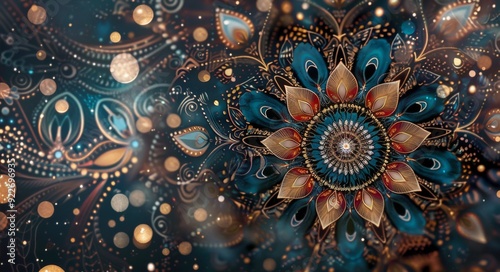 Intricate Floral Design With Metallic Accents on Dark Background