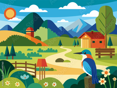 Scène de campagne avec kingfisher 