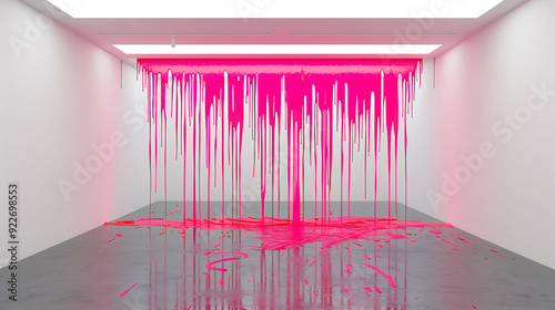 Room Installation with Pink Paint Dripping from Ceiling photo