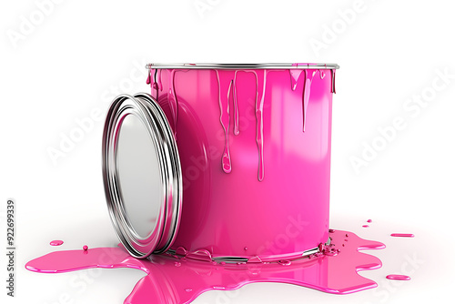 Pink Paint Can with Drips Isolated on White Background photo