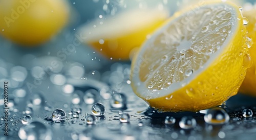 Fresh Lemon Slice on Table With Water Droplets and Soft Lighting