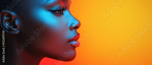Profile of a woman with dramatic lighting on a colorful background