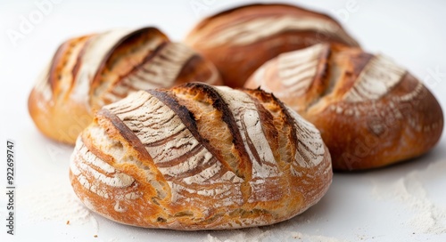 Freshly Baked Artisanal Bread Loaves on a White Surface