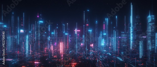 Futuristic Cityscape Illuminated by Vibrant Neon Lights