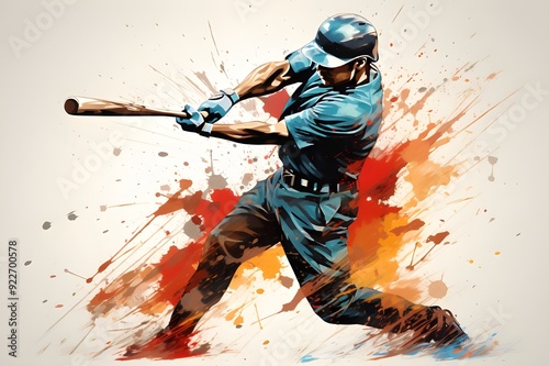 Graphic Sketch of a Baseball Player in Motion, Generative AI