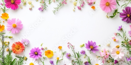An incredibly vibrant and beautifully arranged collection of colorful flowers creates a stunningly lovely border, making it perfect for invitations, posters, or various decorative purposes