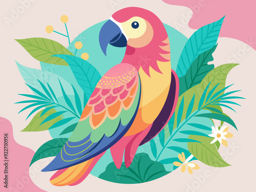 Dessin pastel peint à la main Perroquet isolé. Motif abstrait naturel, Clip Art, Design Elment. Fond tropical, élément de design tropical, concept d’été. Modèle de flyer de fête.

