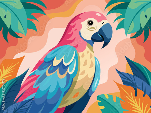 Dessin pastel peint à la main Perroquet isolé. Motif abstrait naturel, Clip Art, Design Elment. Fond tropical, élément de design tropical, concept d’été. Modèle de flyer de fête.
