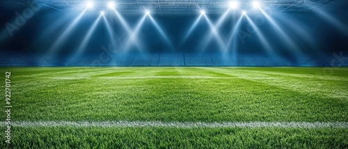 Illuminated Football Field with Spotlight Beams