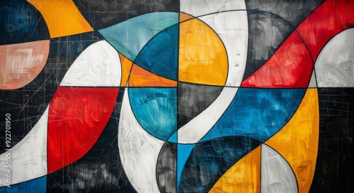 Abstract Geometric Artwork Featuring Vibrant Colors and Distinct Eye Motif