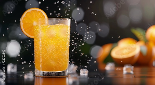 Refreshing Citrus Drink With Ice Surrounded By Oranges In Dimly Lit Setting