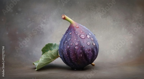 Fresh Fig Resting on a Leaf in Light Rain With Gentle Background Blur