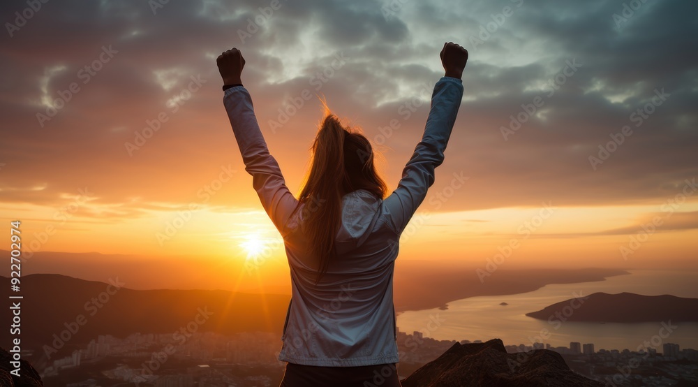 Sport success on sunset background Sport success on sunset background