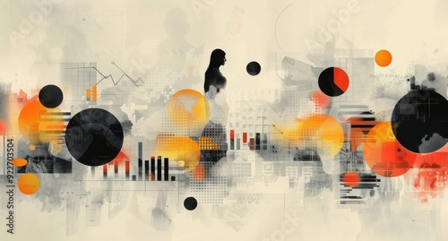 Woman Analyzing Data Trends Against Abstract Graphical Background