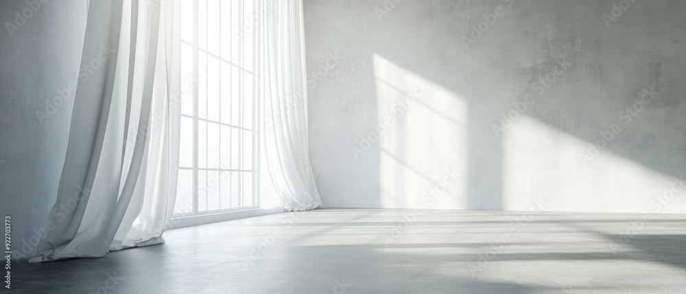 Obraz premium Minimalist Room Interior with Sunlight Streaming Through a Window