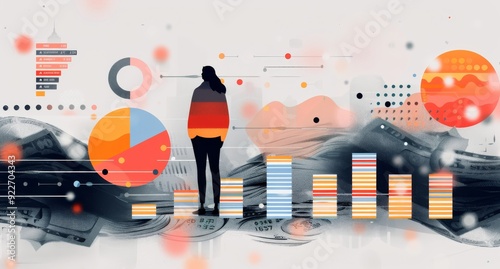 Woman Analyzing Data Trends Against Abstract Graphical Background