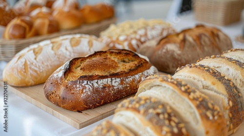 Freshly Baked Bread and Pastries Displayed on Shelves at a Bakery Shop
