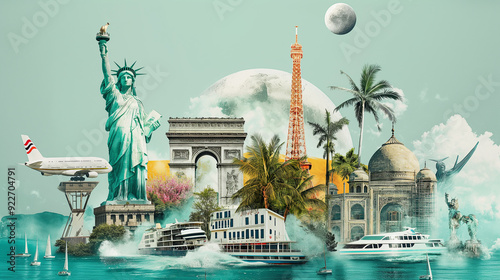Vacation packages concept. Collage for travel theme photo