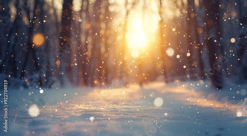 Snow-Covered Pathway Through a Winter Forest at Sunrise