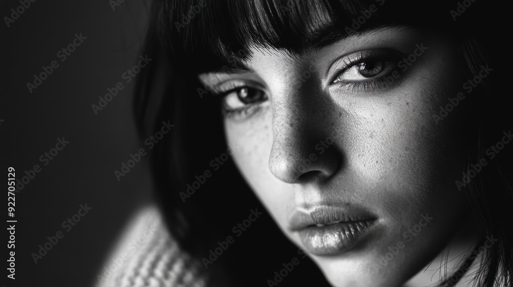 Close-up Portrait of a Woman with a Serious Expression Close-up Portrait of a Woman with a Serious Expression